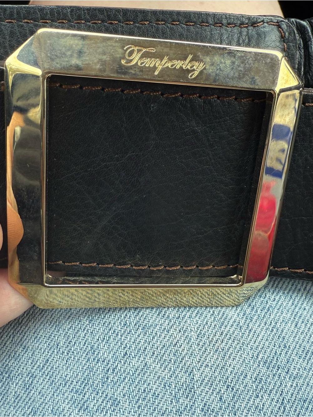 Temperley London Black Leather Belt with Gold Buckle